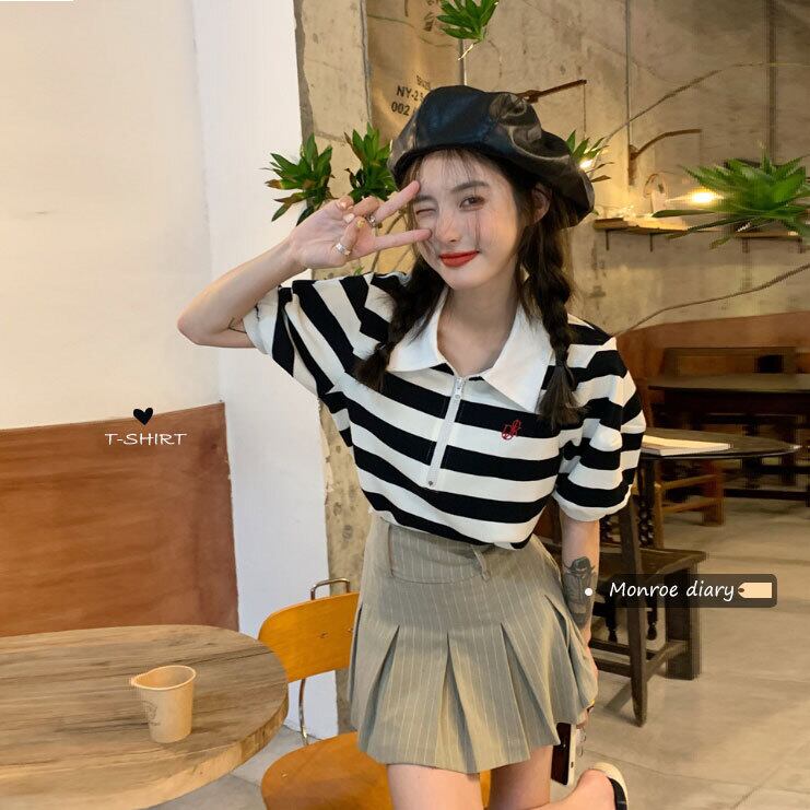 カラーストライプルーズTシャツ サマー 夏物 モンロー22964756684