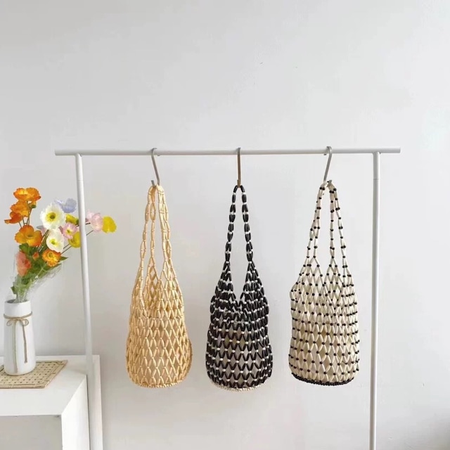 wood bead handbag A-00263