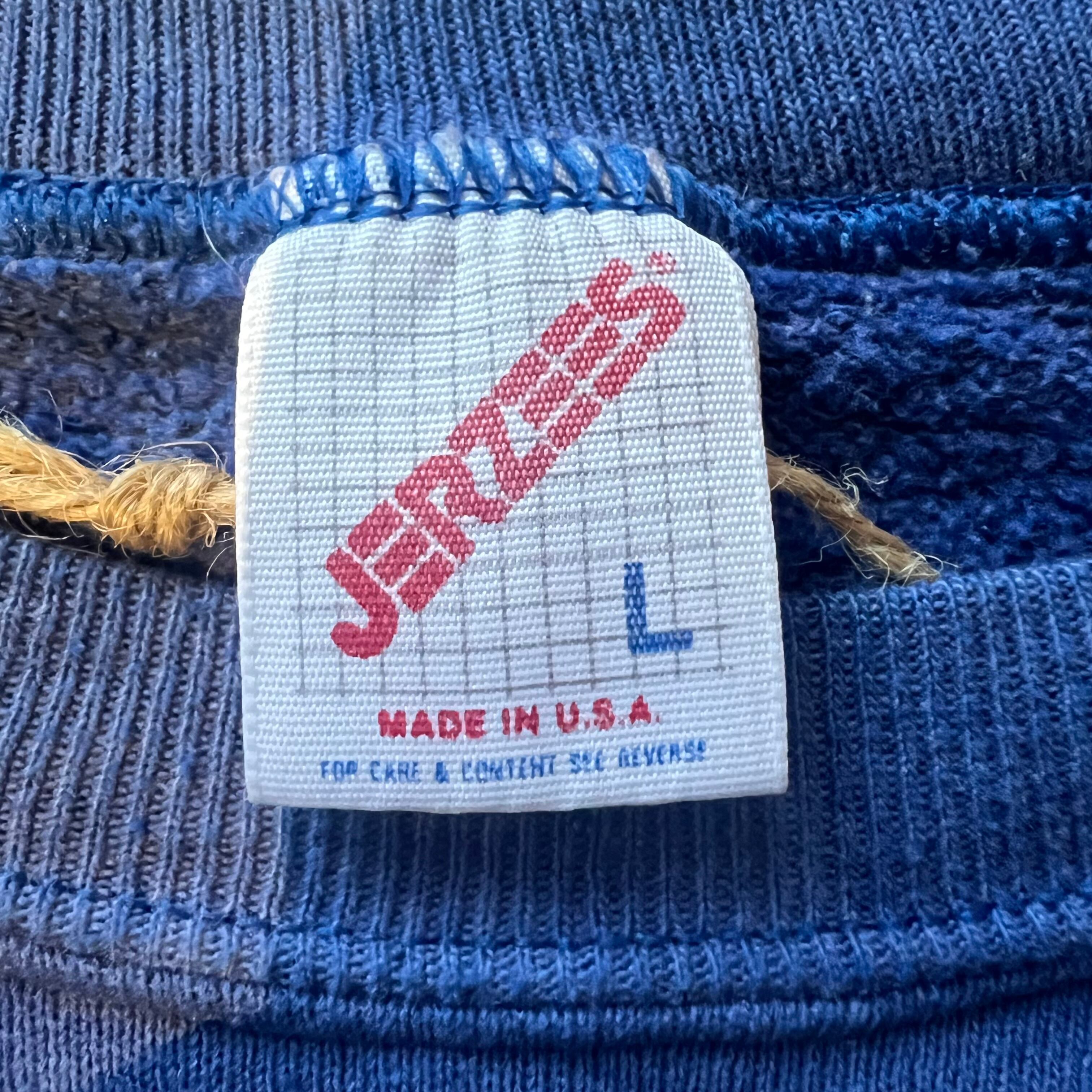 80s jerzeesプリントスウェット古着ブルー短丈USA製レアCBOY当時物 80s jerzeesプリントスウェット古着ブルー短丈USA製レアCBOY当時物