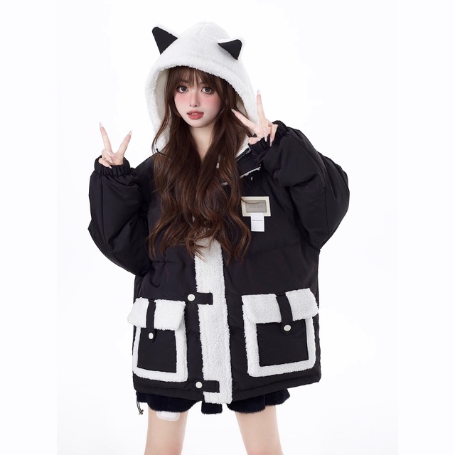 ゴスロリファッション 通販 With U CRAZYGIRL オリジナル 猫耳 フード ジャケット ストリート系 かわいい JK ストリート系 地雷 量産型