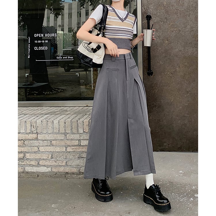 スカート ボトムス ロングスカート プリーツスカート ミモレ ミモレ丈 ロング ロング丈 ストレート Aライン スリット サイドスリット ハイウエスト 大人可愛い カジュアル 大人 おしゃれ お洒落 レトロ 大人女子 無地 10代 20代 レディース 女性用 デート お出かけ 女子会 お泊まり 休日 イベント ファッション コーデ スタイル サイズ S M L 黒 ブラック 灰色 グレー