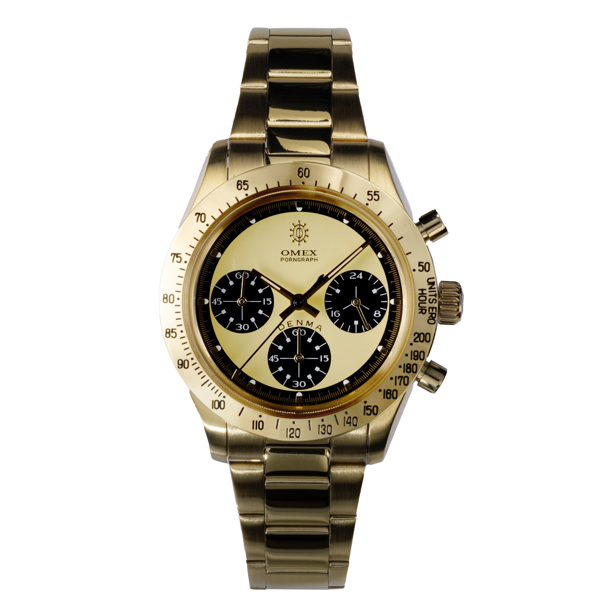 【OMEX】CHRONOGRAPH WATCH DENMA Vintage Model ゴールド×ゴールド メンズ 男性用 日本製ムーブメント 腕時計