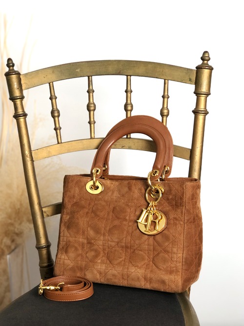 Christian Dior クリスチャン ディオール レディディオール ハンドバッグ ブラウン カナージュ スエード 2way vintage ヴィンテージ オールド thfb5y