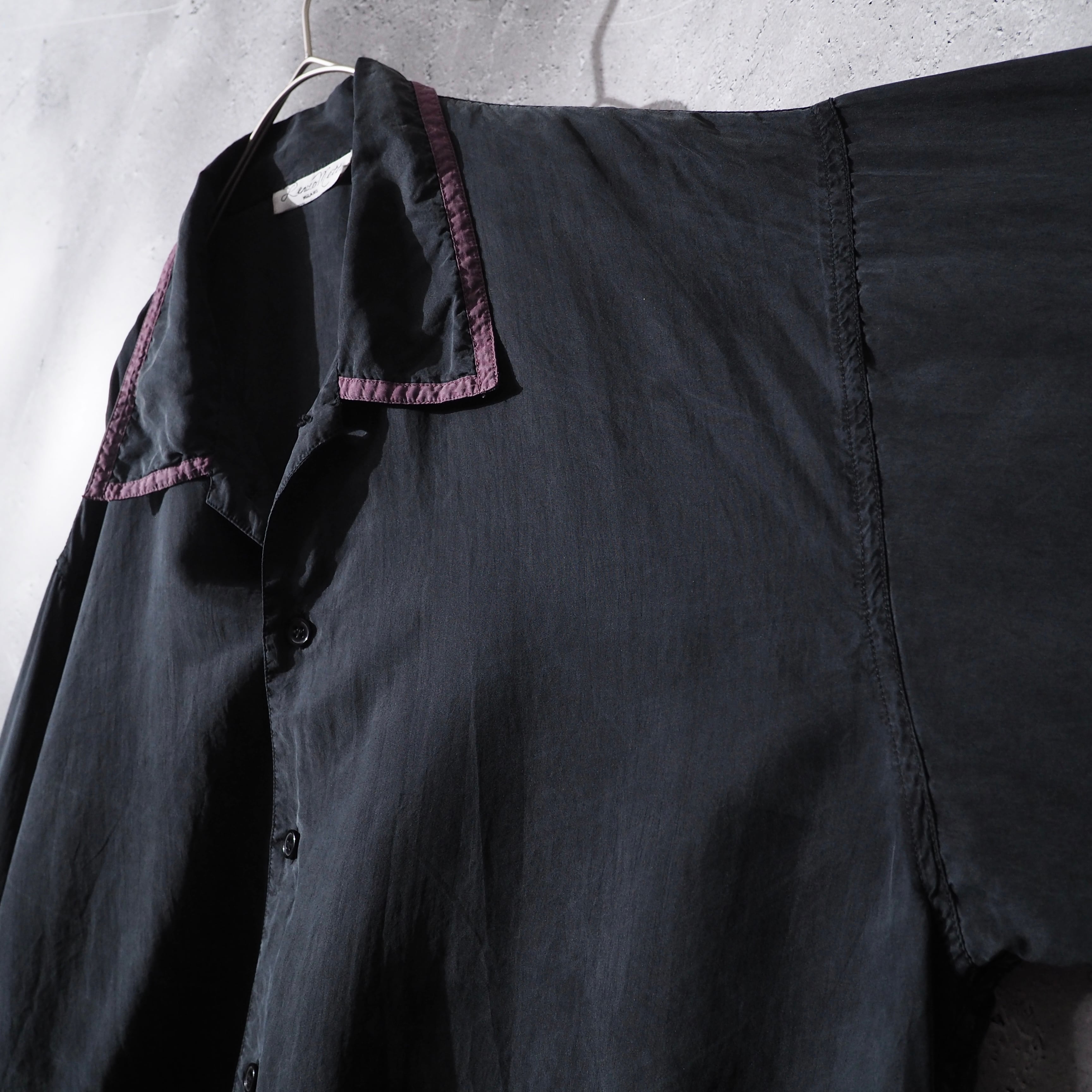1980s " 墨黒 " Beautiful Black ink color vintage Drape loose silk shirt