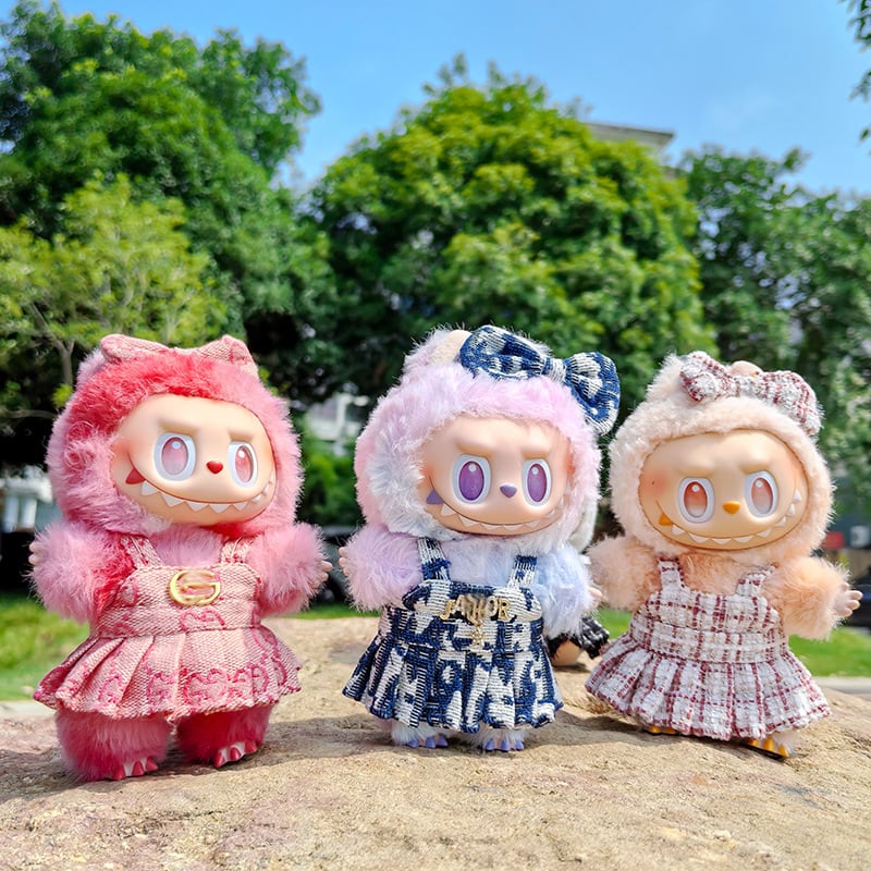 Labubu 1-3世代対応 おしゃれ プリントワンピース+リボンヘア