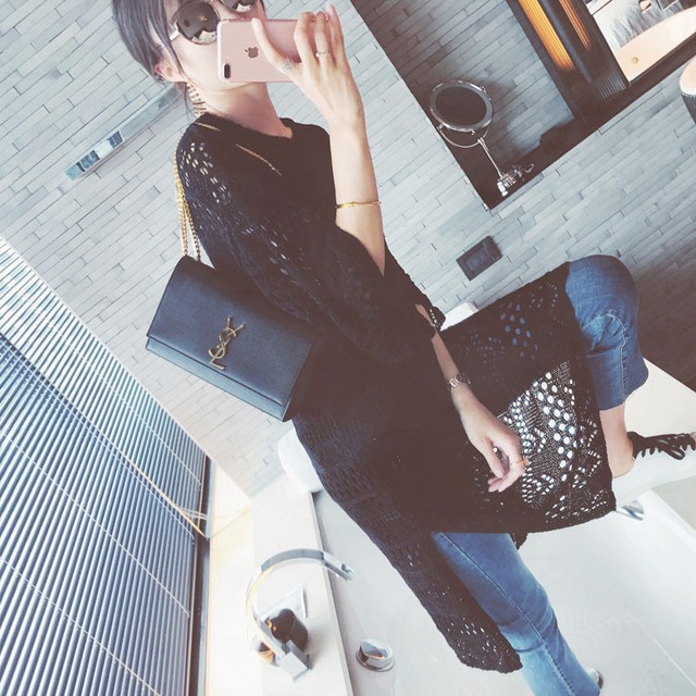 ワンピース 春 大人 クロシェ編み ワンピ ひざ丈 レース かぎ編み 七分袖 シースルー 透け感 ホワイト 白 ブラック 黒 重ね着 カジュアル シンプル きれいめ 春夏 Evergreen