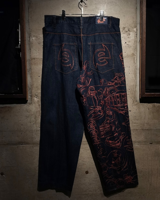 【Caka】Special Embroidery Vintage Loose Baggy Denim Pants