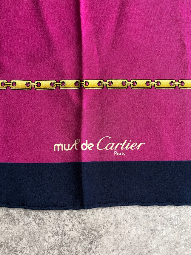 Cartier カルティエ マストライン スカーフ ピンク チェーン シルク vintage ヴィンテージ オールド ubm7jh