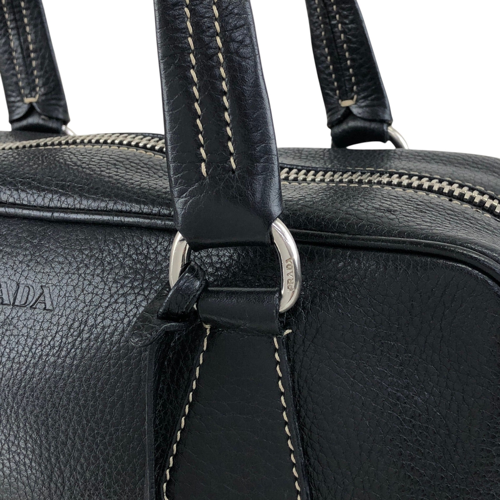 PRADA プラダ ハンドバッグ ブラック ロゴ型押し レザー ミニボストン