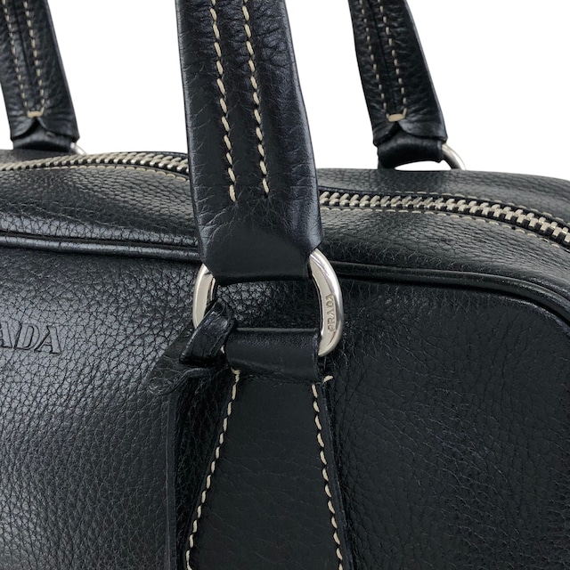 PRADA プラダ ハンドバッグ ブラック ロゴ型押し レザー ミニボストン vintage ヴィンテージ オールド wuztbm