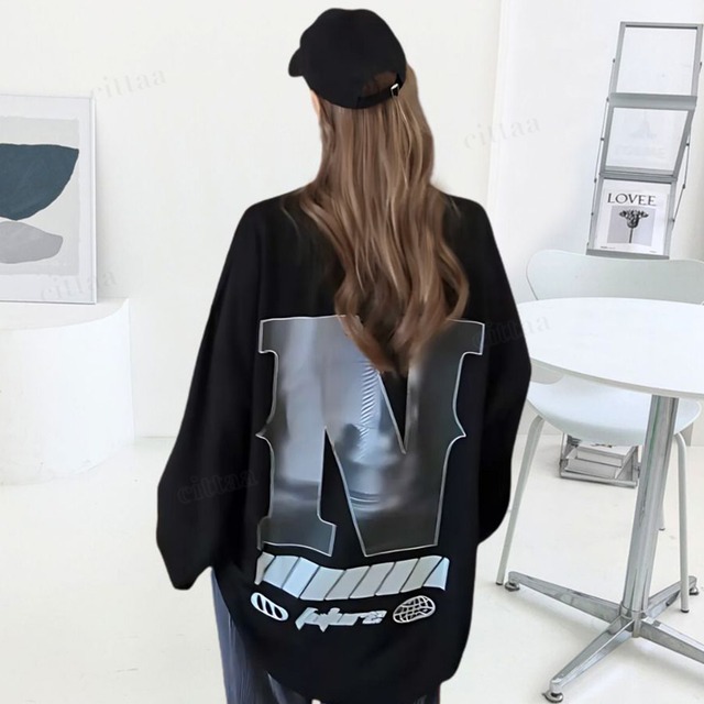 【予約】Y-4722　2026秋新作♡Nfutureロゴ長袖Tシャツ　ブラック　0912