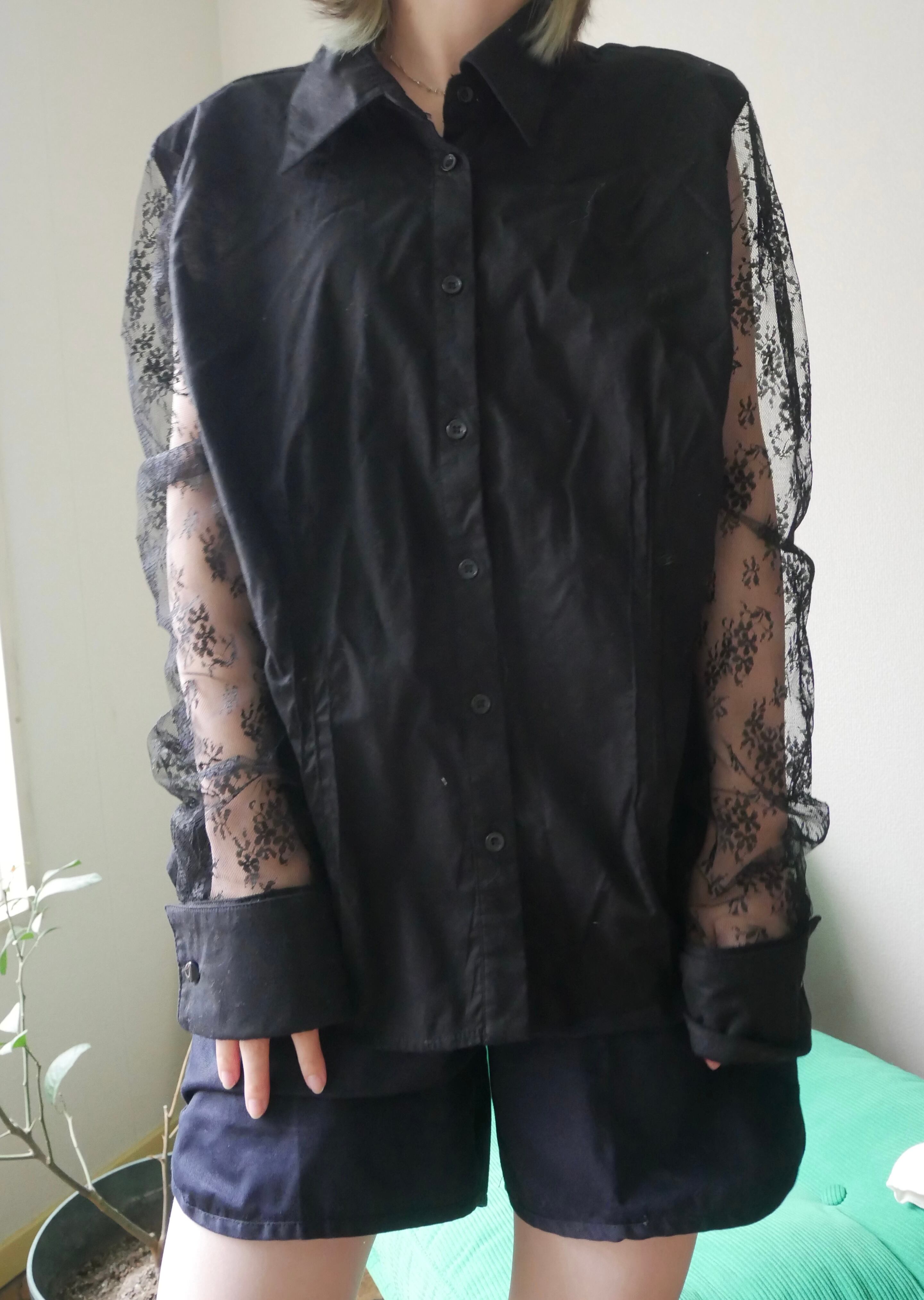90s-I・N・C Lace Sleeve Shirt / Black