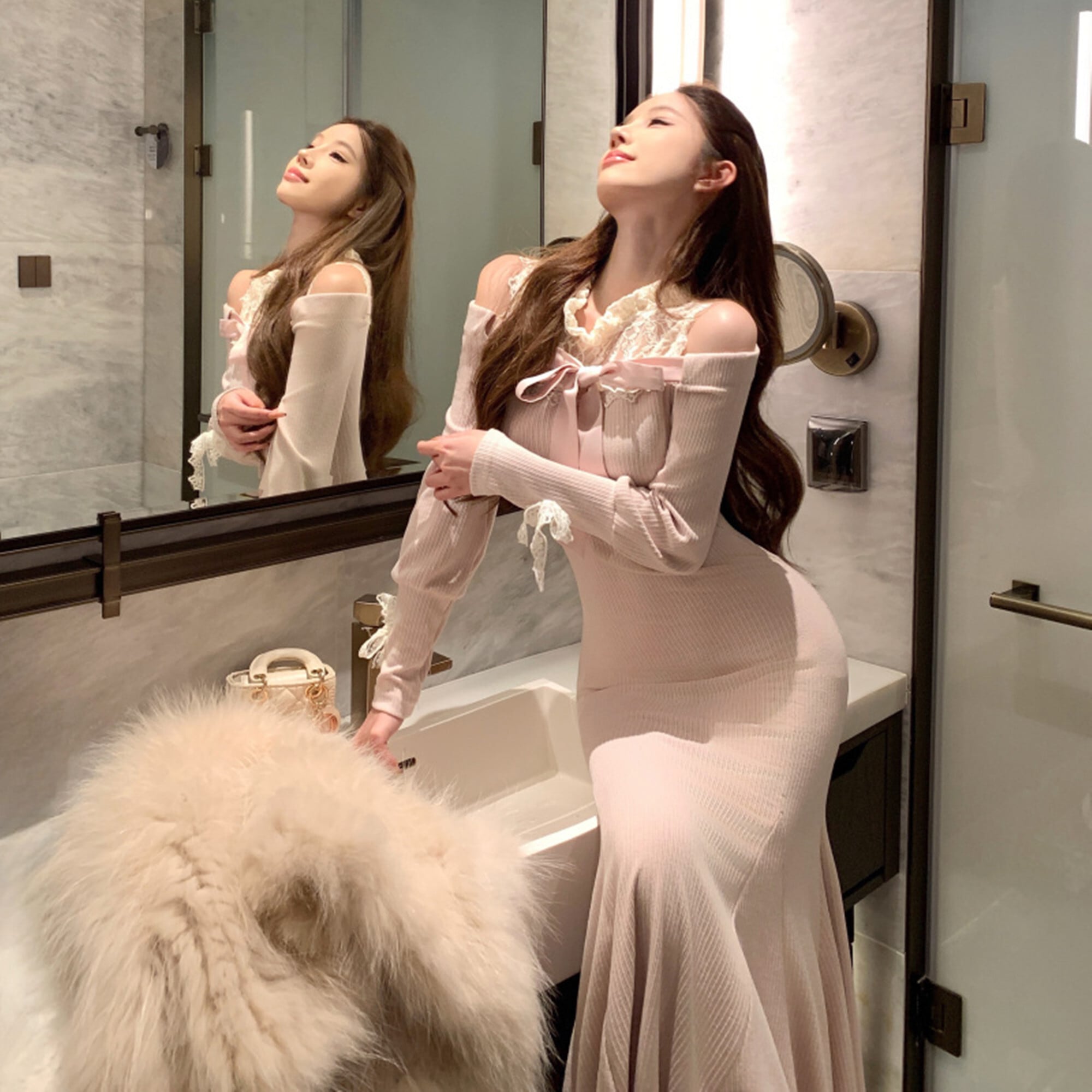 【dress】レースドッキングマーメイドワンピース N3363