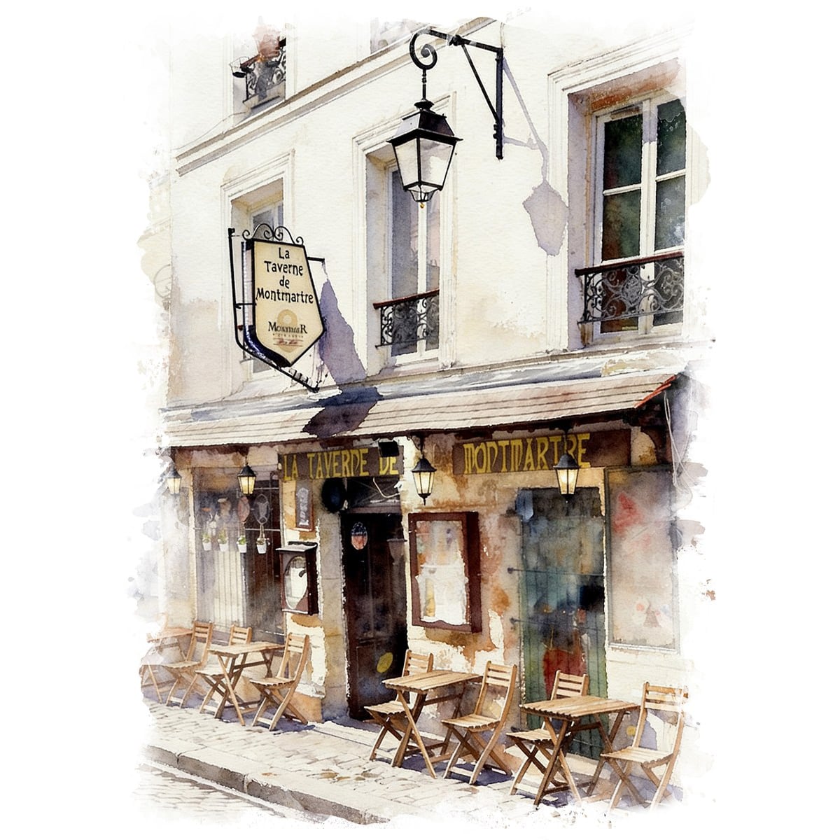 絵画 フランス 風景画(街並み) パリ モンマルトルのカフェ インテリア