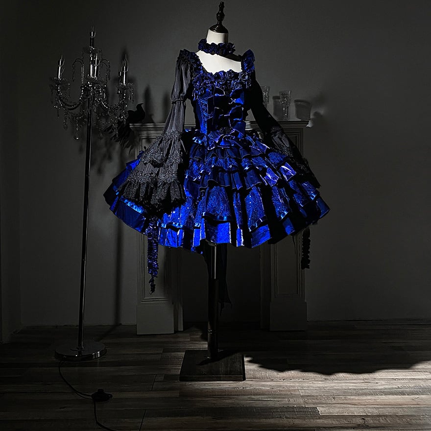 大人ゴシック セットアップ 青薔薇×夜蝶ドレス 姫袖シャツ×JSK｜WithU