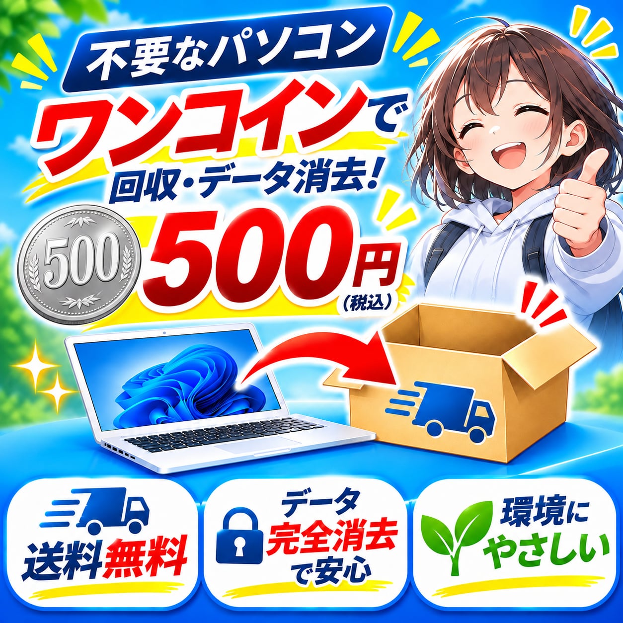 パソコン データ消去・回収サービス|送料無料・送るだけ簡単!古い・故障したPCもOK