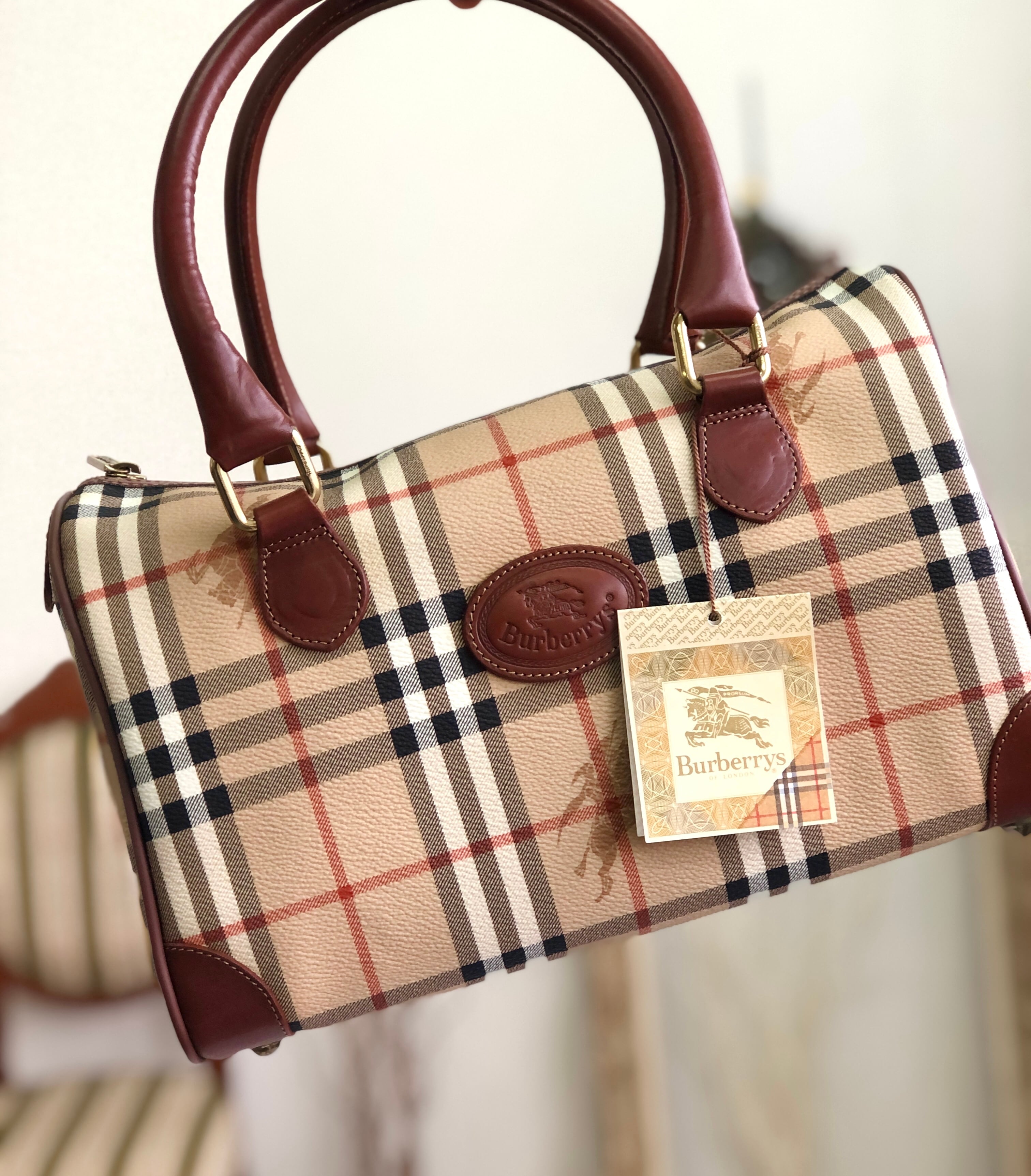 BURBERRY　バーバリー シャドーホース　クラシックチェック　ミニボストン　ハンドバッグ　ベージュ×ブラウン　vintage　ヴィンテージ　 オールド　bd8r4p | VintageShop solo powered by BASE