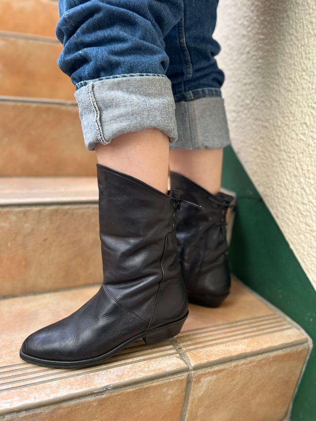 【23.5cm】Vintage Brazil black leather 2 way boots