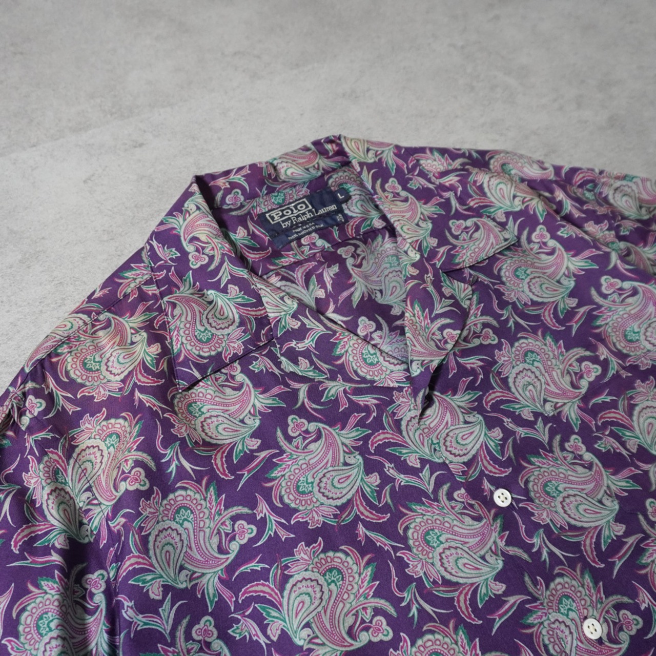 90s Polo by Ralph Lauren Silk open-collar shirt "made in USA"  Purple Paisley [L] 古着 - 3