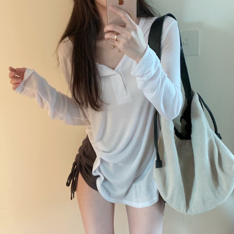 ホワイトTシャツ スプリングオータムルーズ ロング 春物 秋物 試着室83905403658