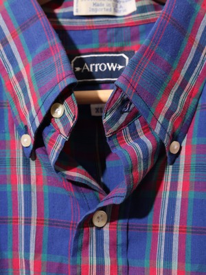 美品 XL 80s 90s Arrow USA 綿ポリ 長袖チェックシャツ アロー
