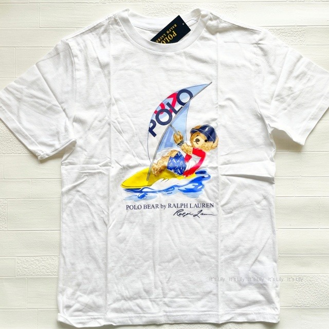 キッズL.XL 半袖　ラルフローレン  白　サーフィンベア