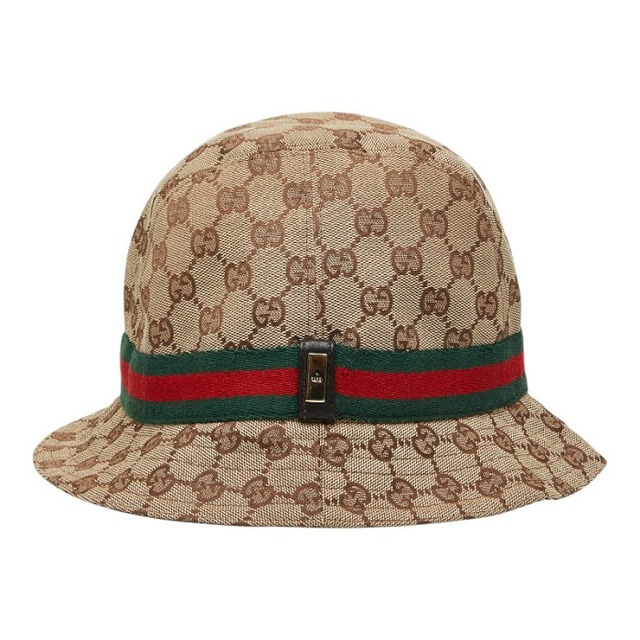 グッチ GGキャンバス シェリーライン バケットハット サイズ:L ベージュ ブラウン ポリエステル コットン レディース GUCCI 【中古】