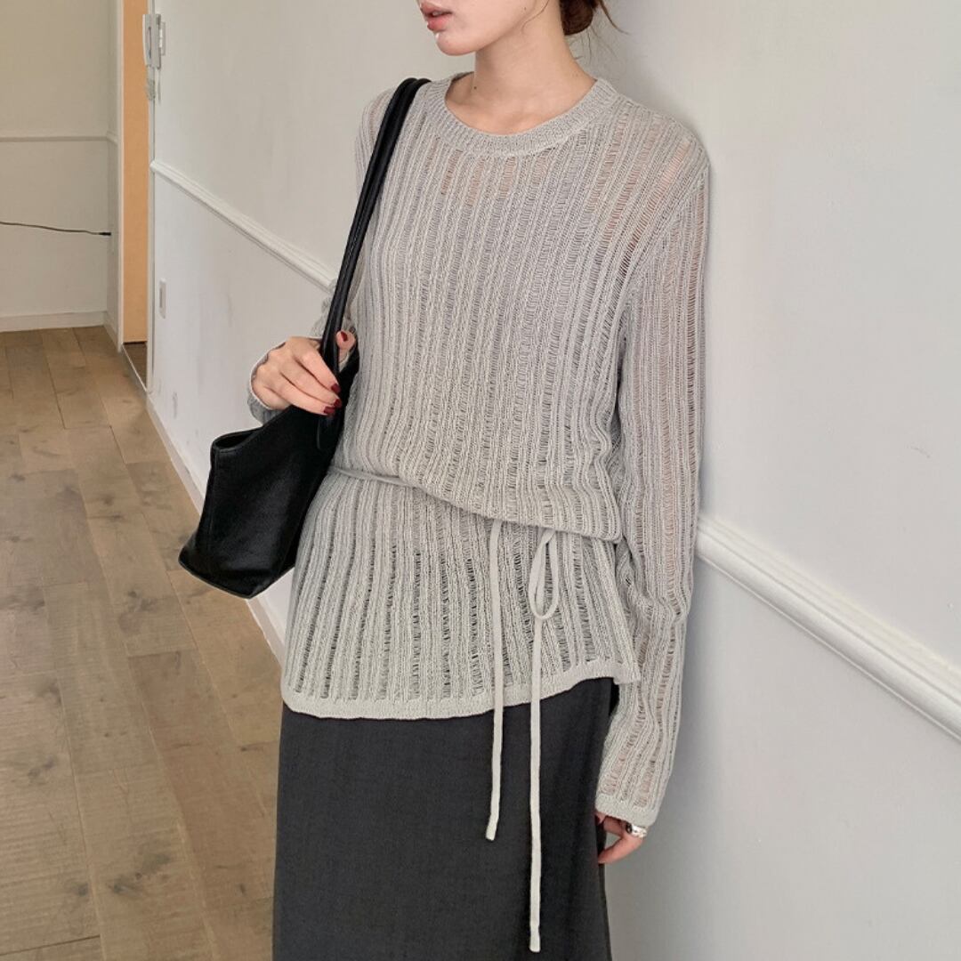 ウエストリボンニットプルオーバー T0189