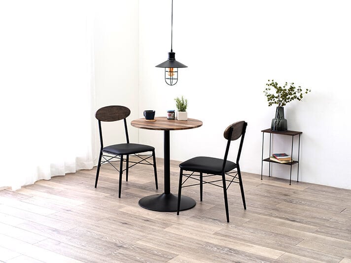 ×カフェテーブル3点セット丸型ライトブラウン/ブラック