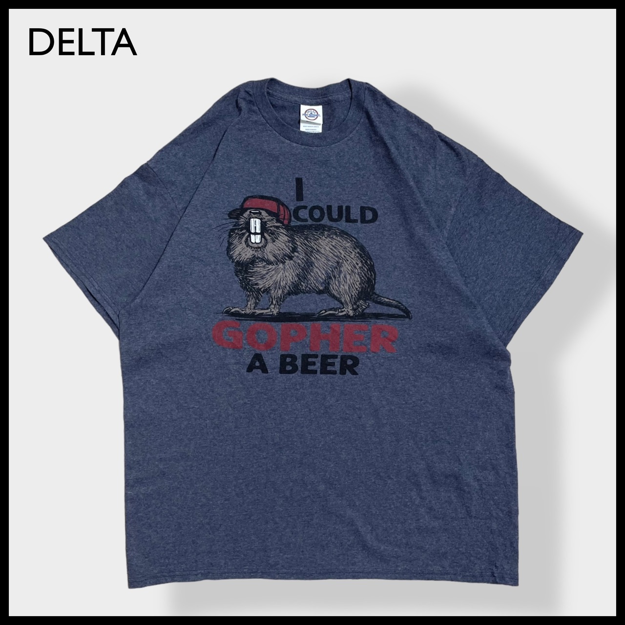 【DELTA】アニマルプリント ビーバー Tシャツ I COULD GOPHER A BEER 半袖 X-LARGE ビッグサイズ メキシコ製 デルタ US古着