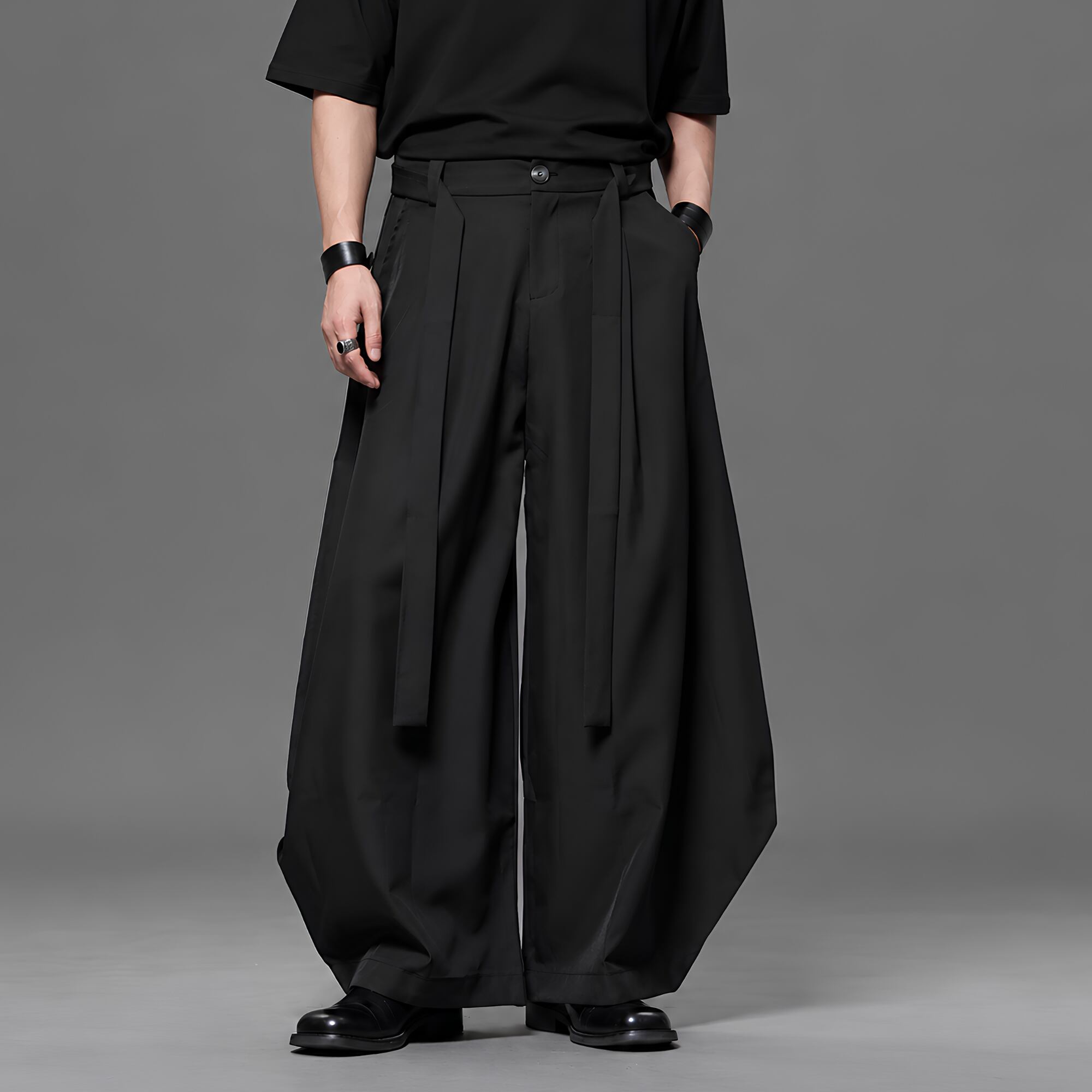 【ORV0051】Curved Cargo Trousers, Loose Straight Pants