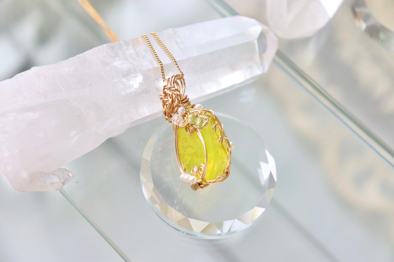 イエローアンダラクリスタル✧ワイヤージュエリーネックレス  