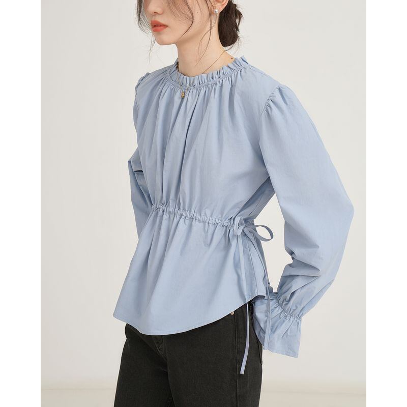 ruffle neck bell sleeve blouse 100577