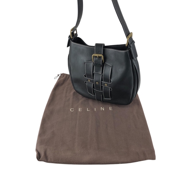 CELINE セリーヌ ブラック レザー フロントバックル セミショルダー vintage ヴィンテージ オールド f5ds3s