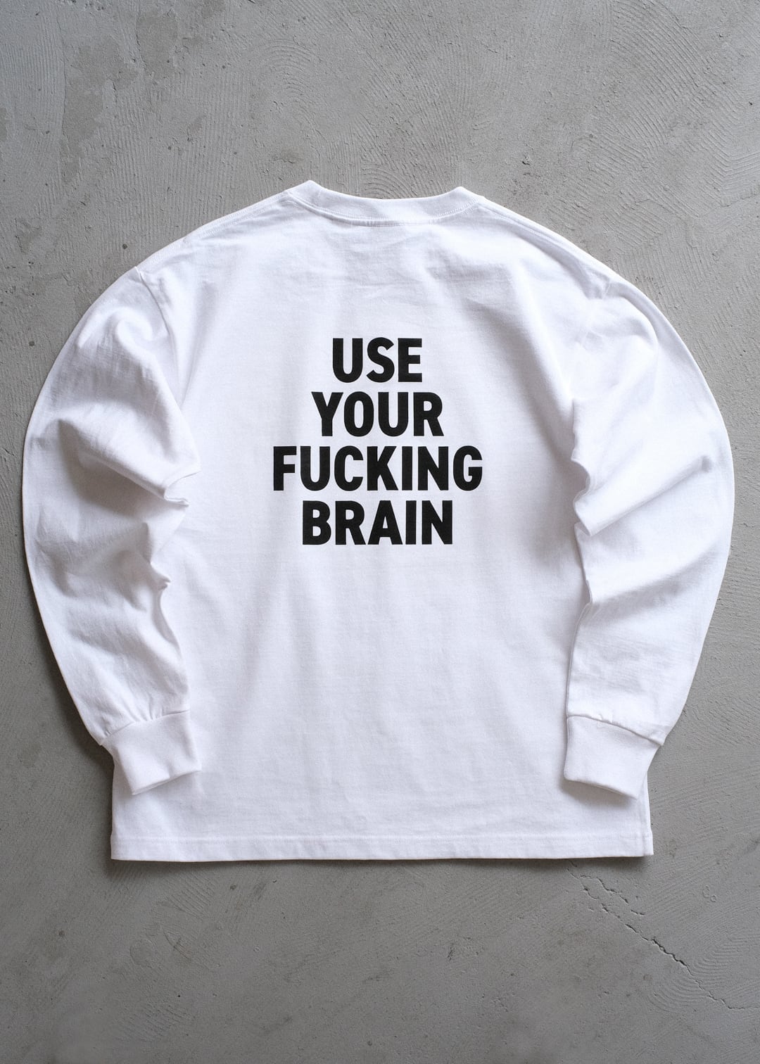 "use your fuking brain" l/s letterpress shirt in white