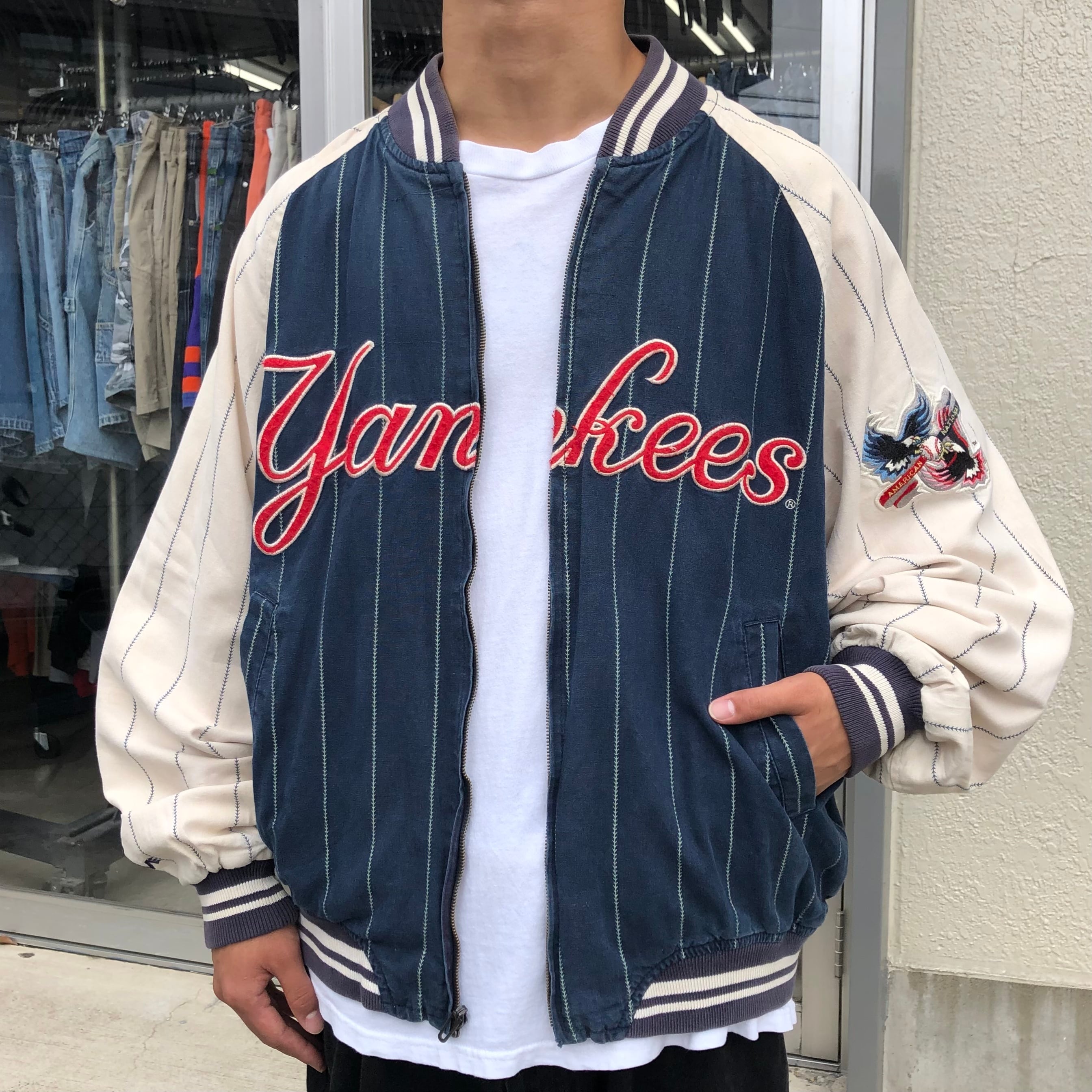 希少 古着 90s Vintage／スタジャン ナイロンジャケット ヤンキース