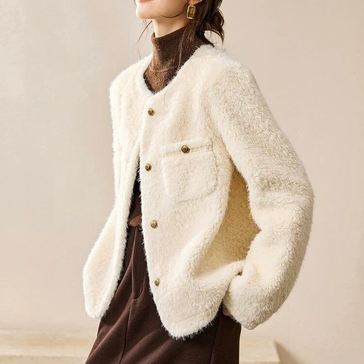 ボタンフロント ヒップ丈 ノーカラージャケット◆2col YH9664