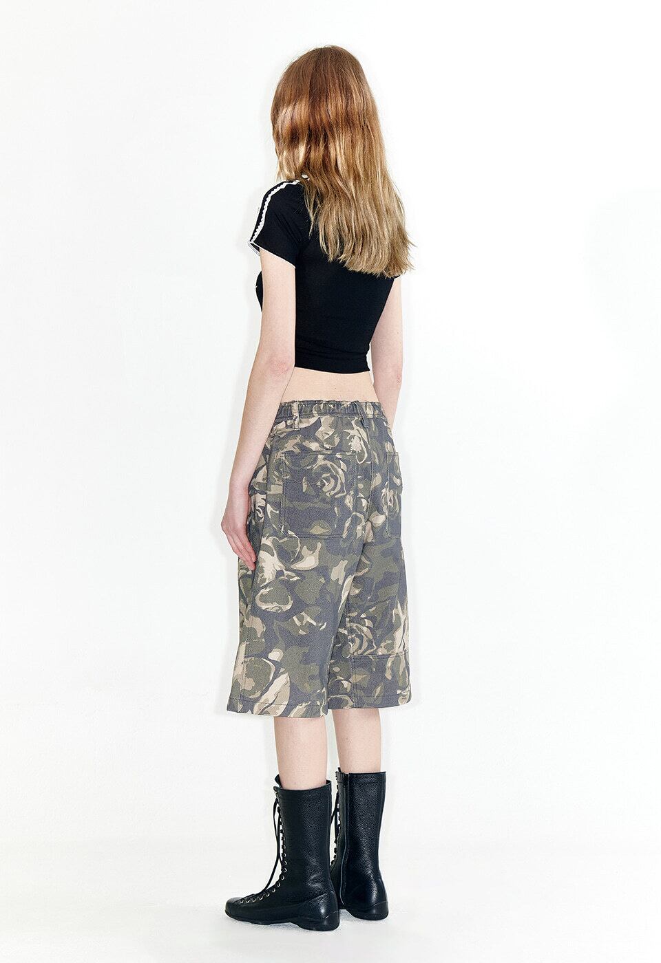 OPEN YY] CAMO CARGO MIDI SHORTS, KHAKI 正規品 韓国ブランド 韓国