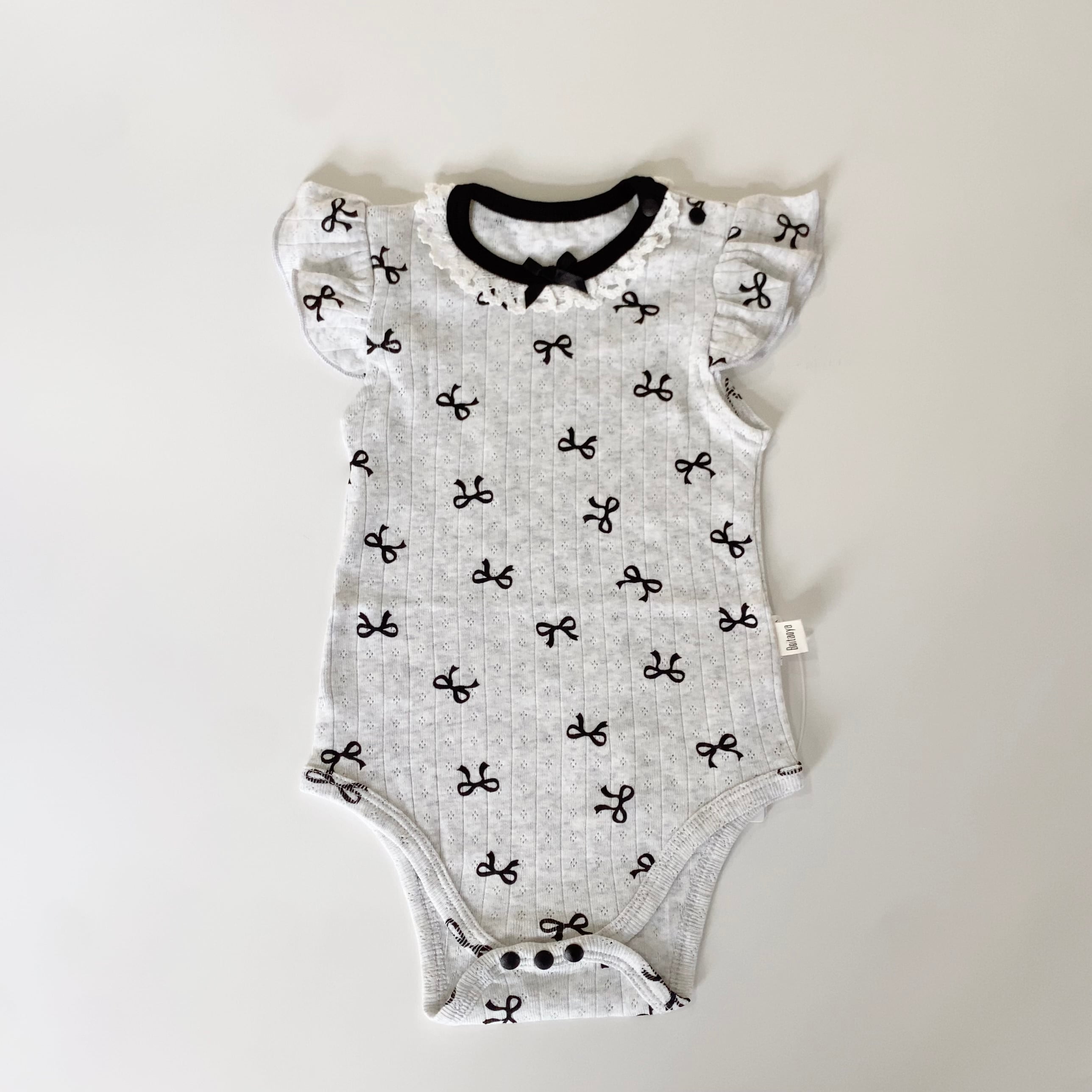 モノトーンリボンロンパース