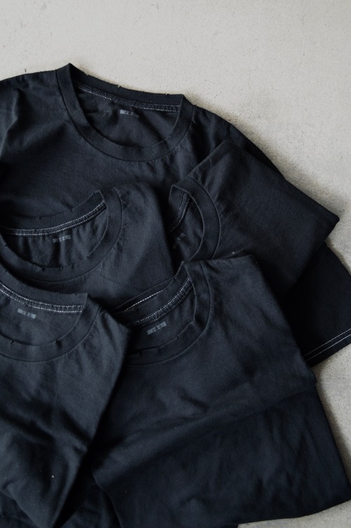 VENTITANK PROJECT US Blank Body Dyed Black White Stitching SS Tee Damage Neck Remade Product ブランクT カスタム 黒染め