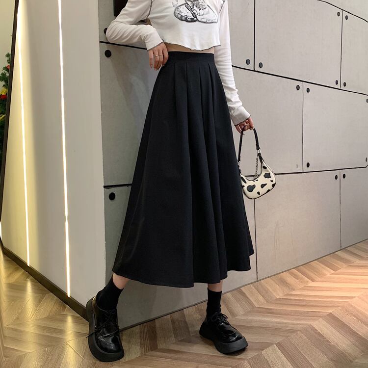 スカート レディース ロングスカート Aラインスカート Aライン プリーツスカート ロング丈 ミモレ丈 ハイウエスト タック かわいい 大人可愛い シンプル カジュアル おしゃれ 大人女子 ラブリー キュート ガーリー 抜け感 ナチュラル こなれ感 存在感 主役級 S M L カーキ ブラック 無地 春 夏 秋 10代 20代 30代 40代 OL 通勤 学生 通学 デート 散歩 お出かけ 休日 散歩 女子会 着回し 普段使い 韓国系 ファッション コーデ スタイル 体型カバー モテ インスタ 送料無料