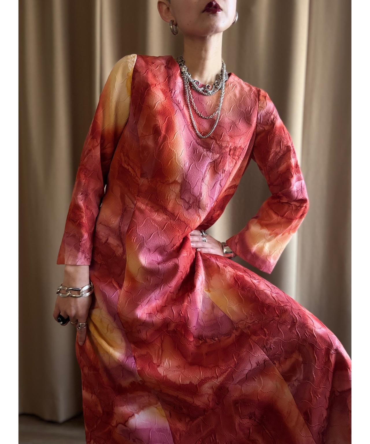 artistic color jacquard long dress-4547-2