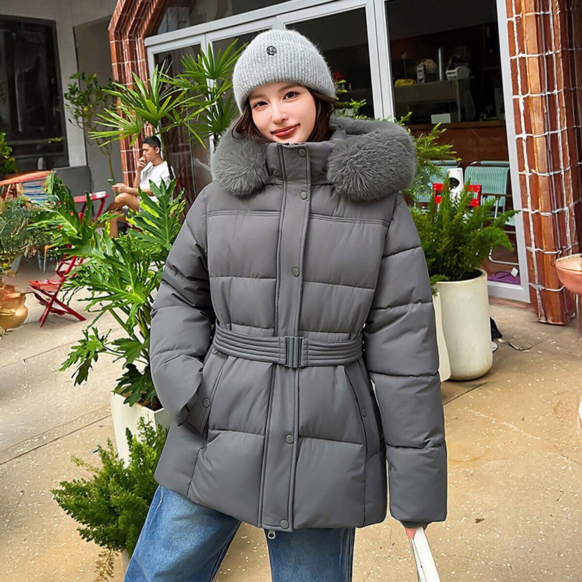 ダウンジャケット 中綿 フード付き レディース 秋冬 防寒 保温 防風 韓国 きれいめ 大人 シンプル ゆったり 暖かい アウター エコダウン ウエストマーク 体型カバー 大人可愛い 大人女子