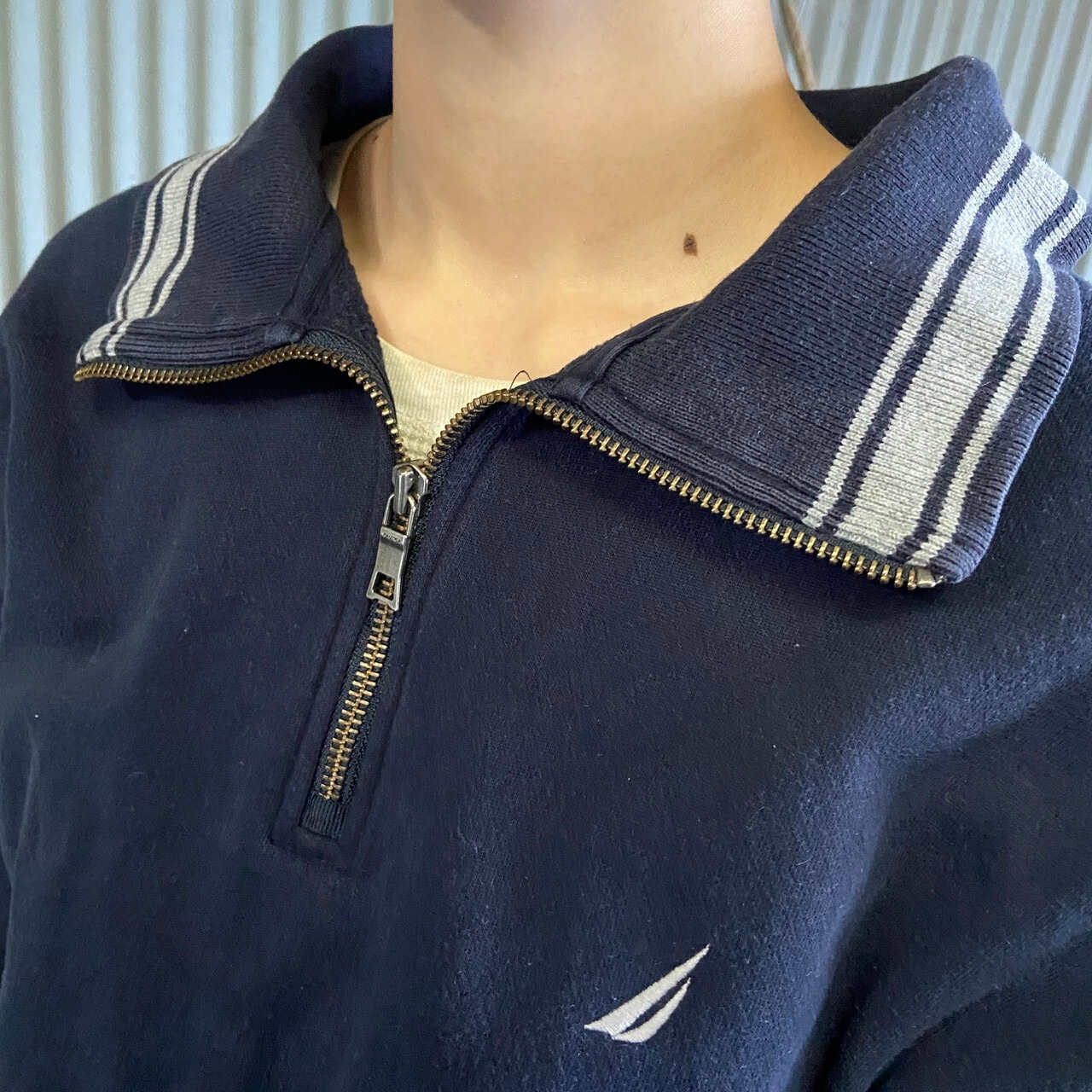 NAUTICA ノーティカ ワンポイントロゴ刺繍 ハーフジップ ハイネック 