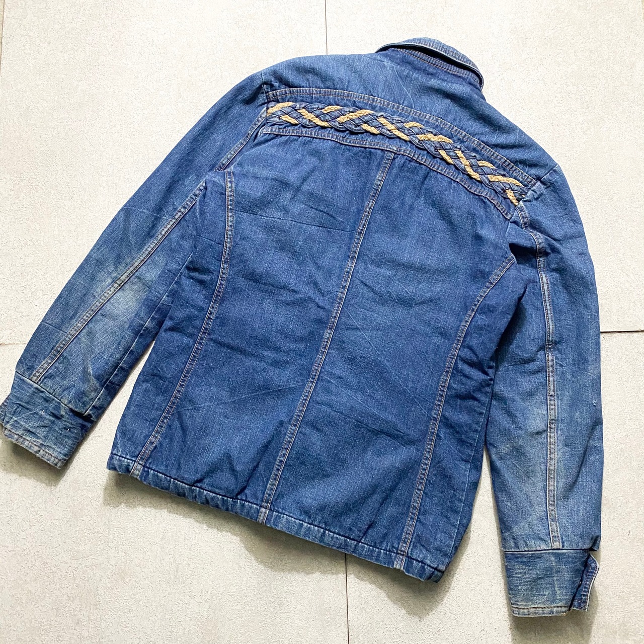 vintage 1970’s CAMPUS intrecciato design denim jacket with car pattern liner