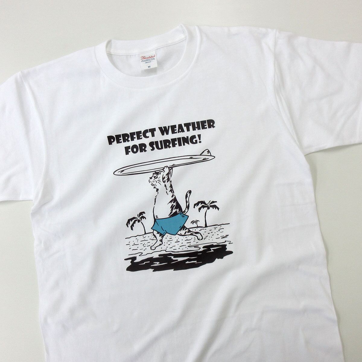 サーフィン日和 ネコ Tシャツ cat50 手描きイラスト 猫服 ゆるキャラ