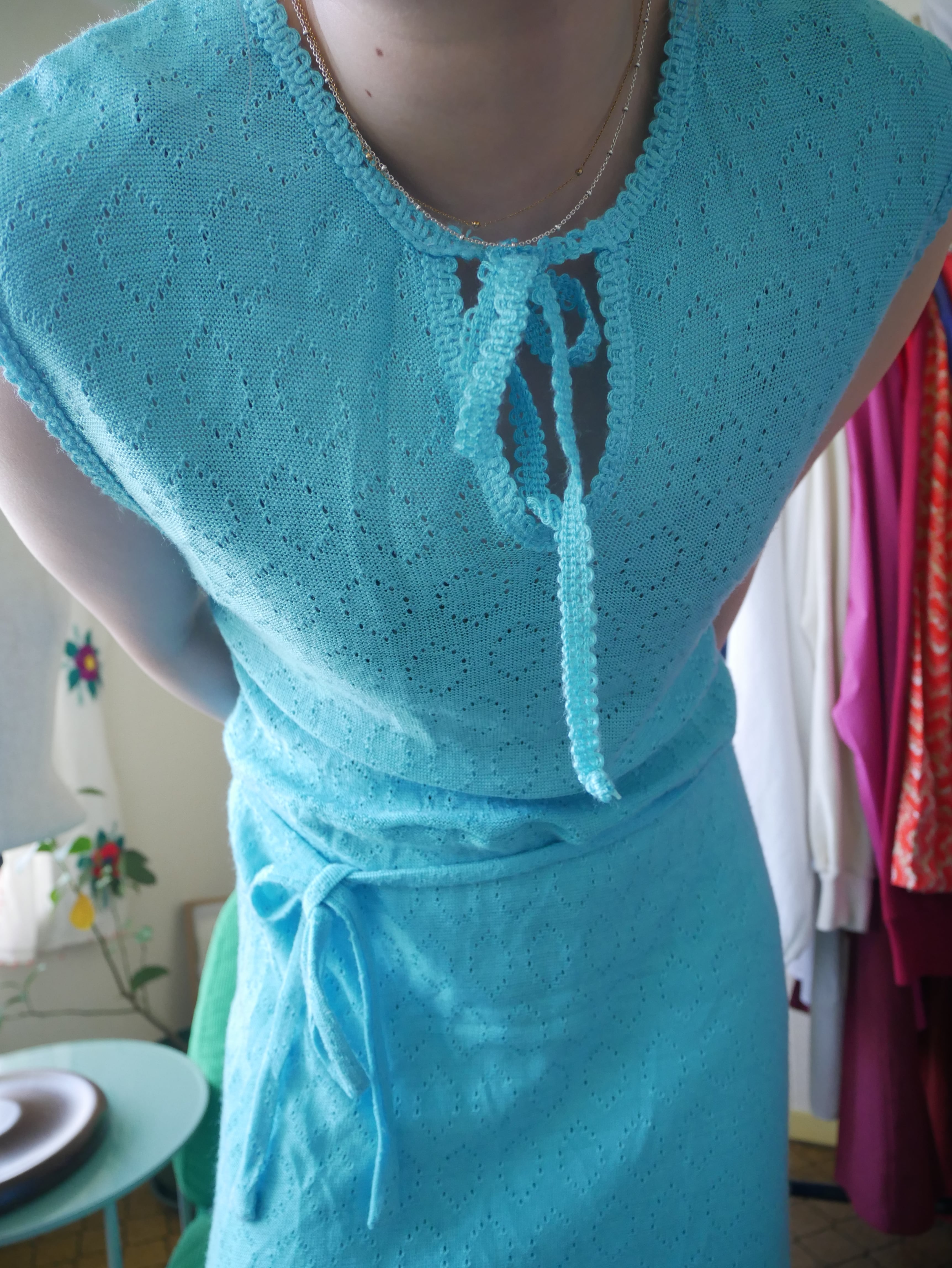 70s-80s VINTAGE Eyelet Lace Knit Dress