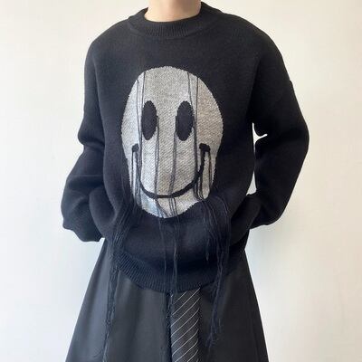 予約販売】ニット セーター 無地 ラウンドネック スマイル ニコ