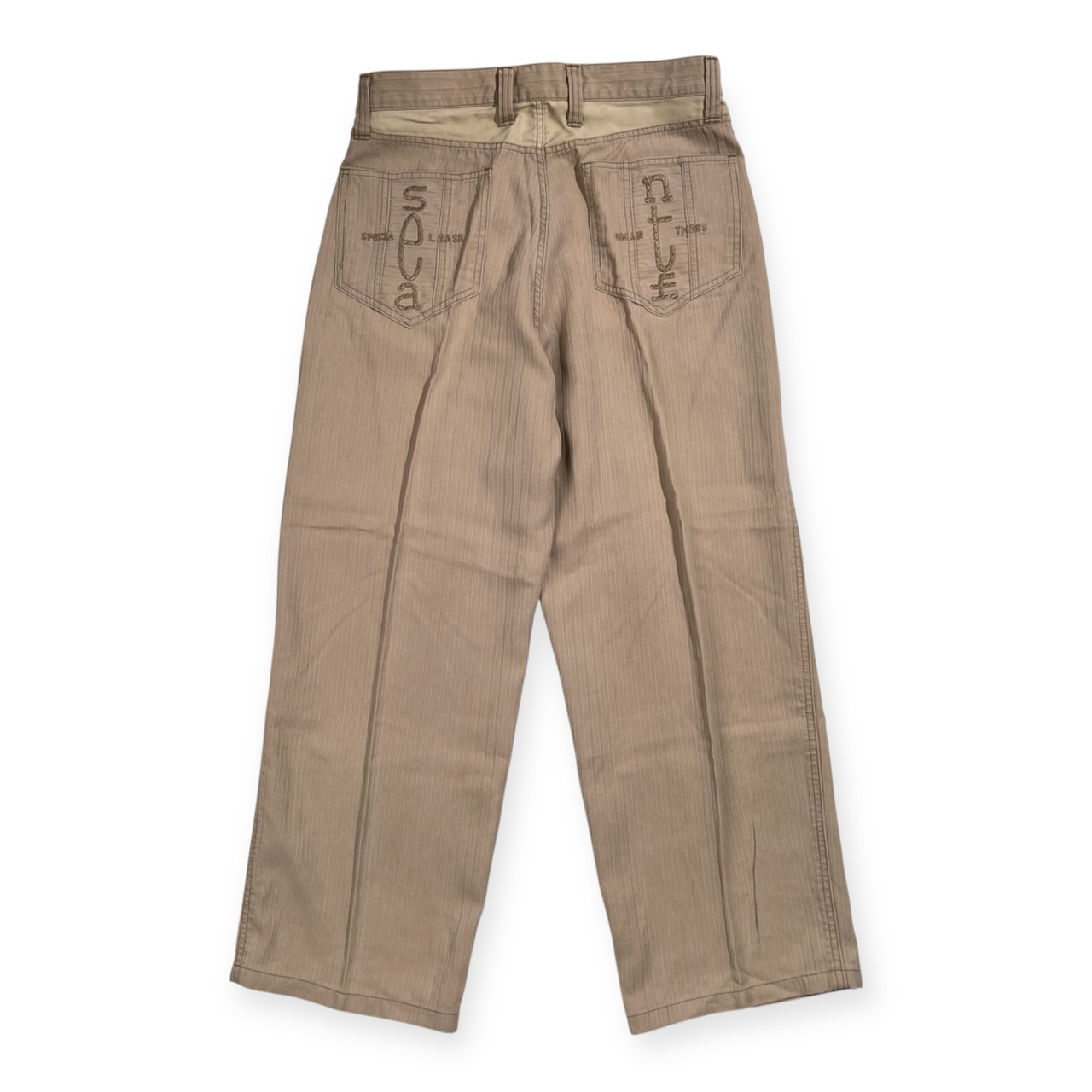 Santa fe サンタフェ ロゴ刺繍 ストライプ テンセル パンツ ボトムス サイズ 31 /ベージュ系/日本製/メンズ