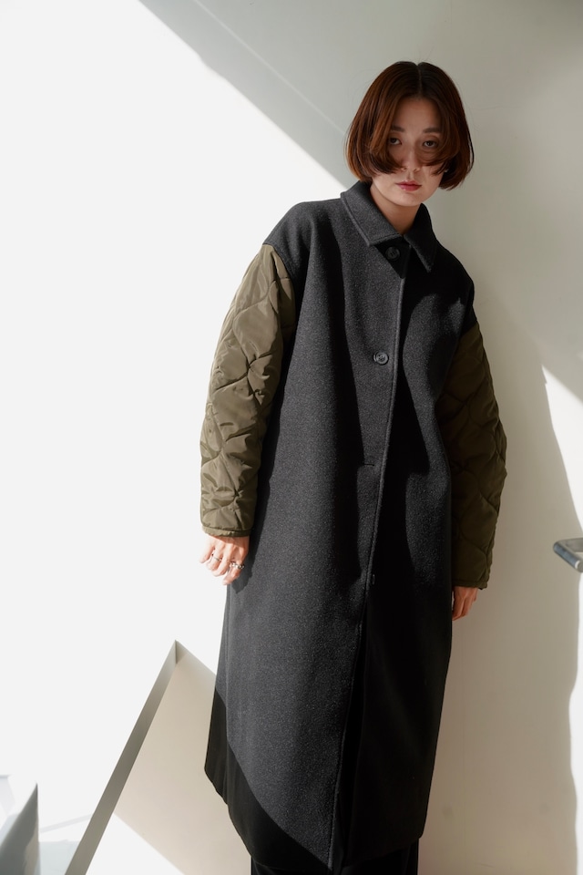 NOMINE 袖キルティングステンカラーコート　Khaki